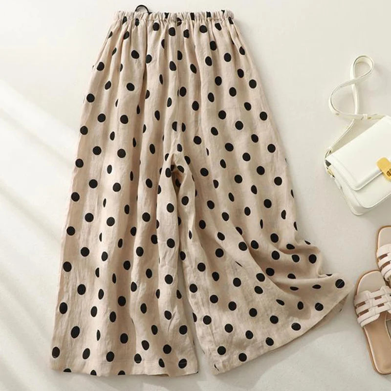 Women's Polka Dot Drawstring Wide-Leg Pants