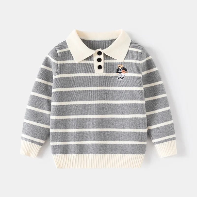Baby Boys' Striped Bear Embroidery Sweater