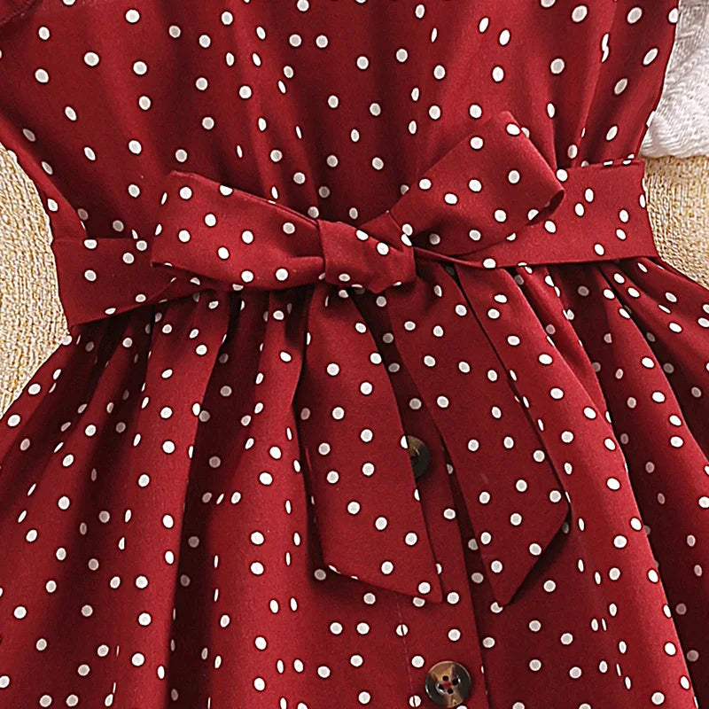 Girls' Red Polka Dot Strap Dress (4-7Y)