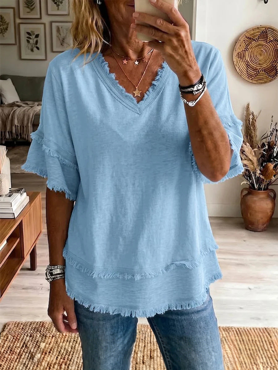 Women's V-Neck Loose Pullover Top