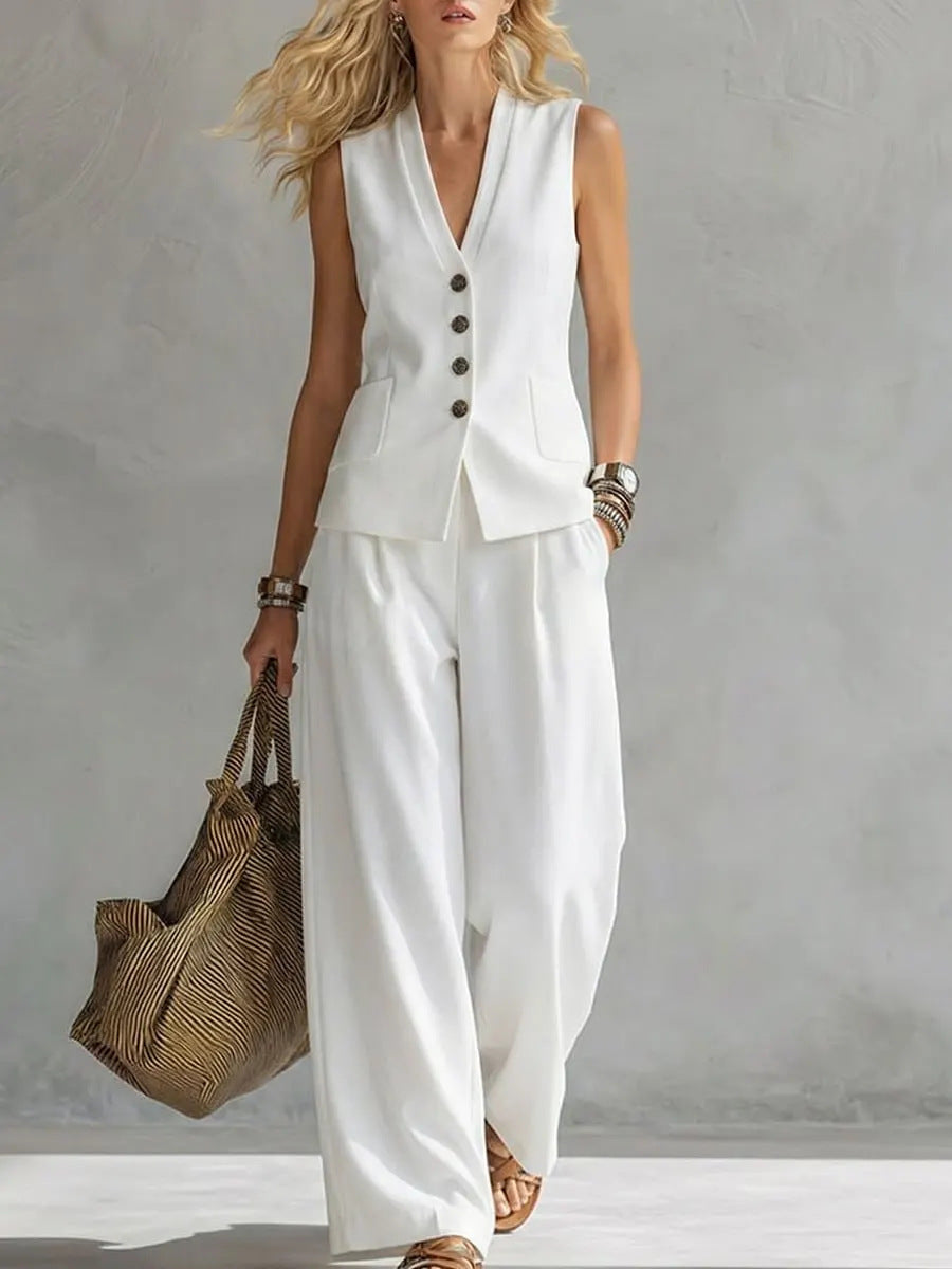 Linen Tank Top & Wide-Leg Pants Set
