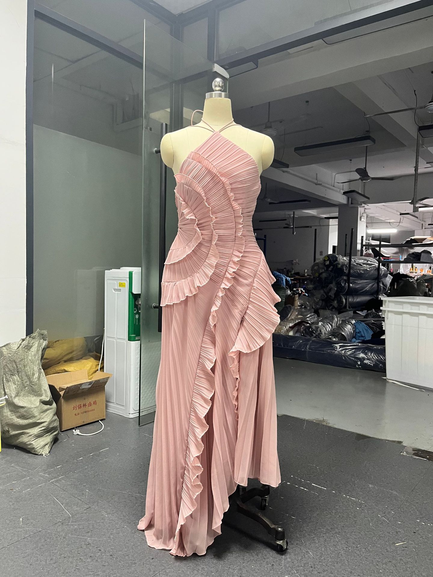 Ruffled Halter Neck Evening Dress