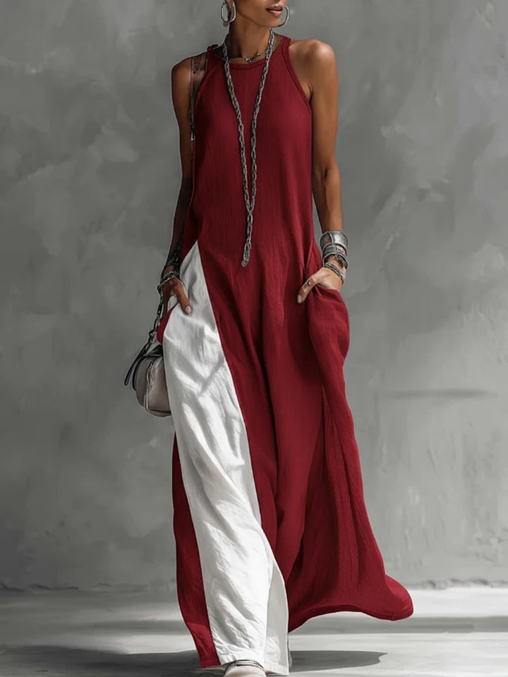 Women's Color Block Sleeveless Maxi Dress