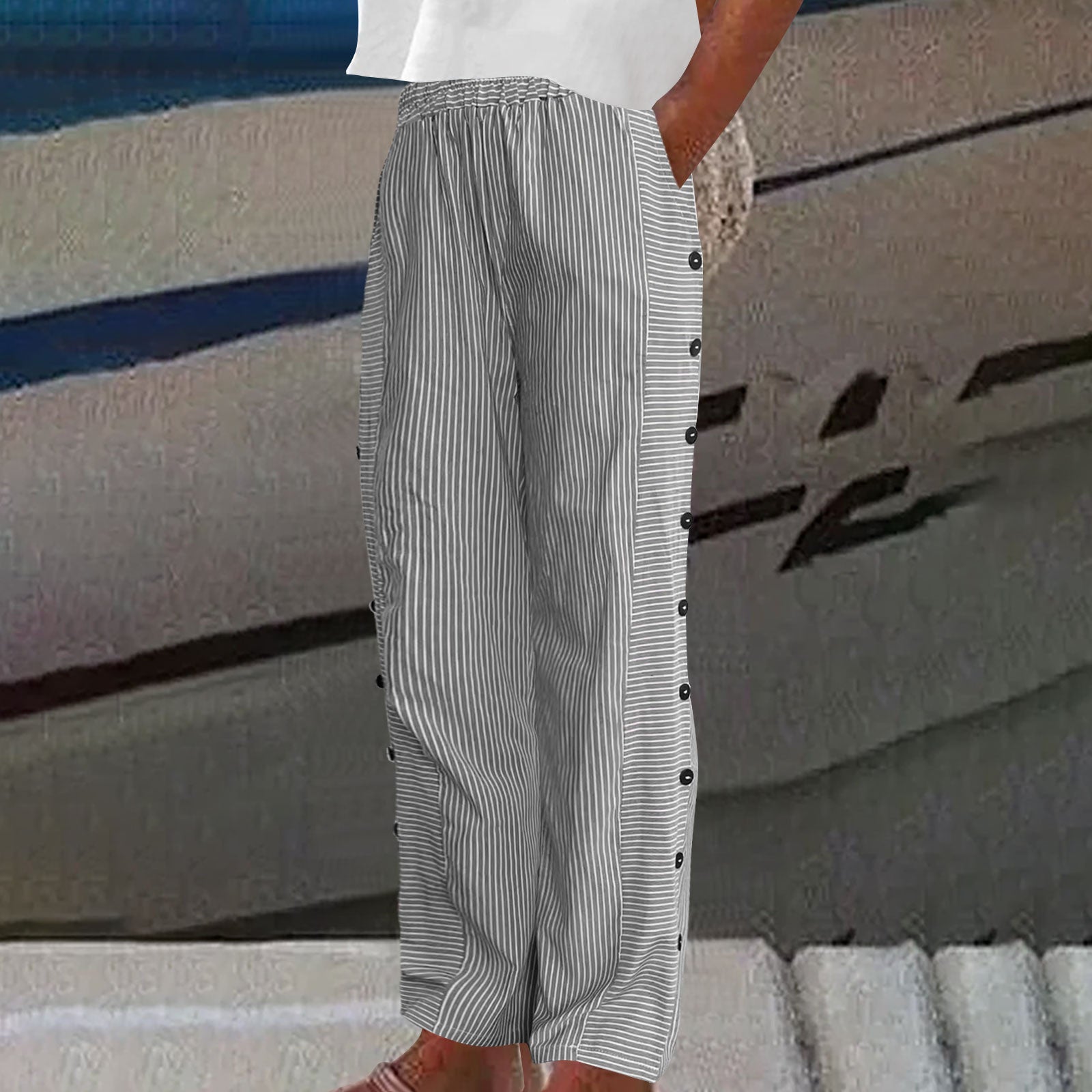 Women's Striped High-Stretch Pants