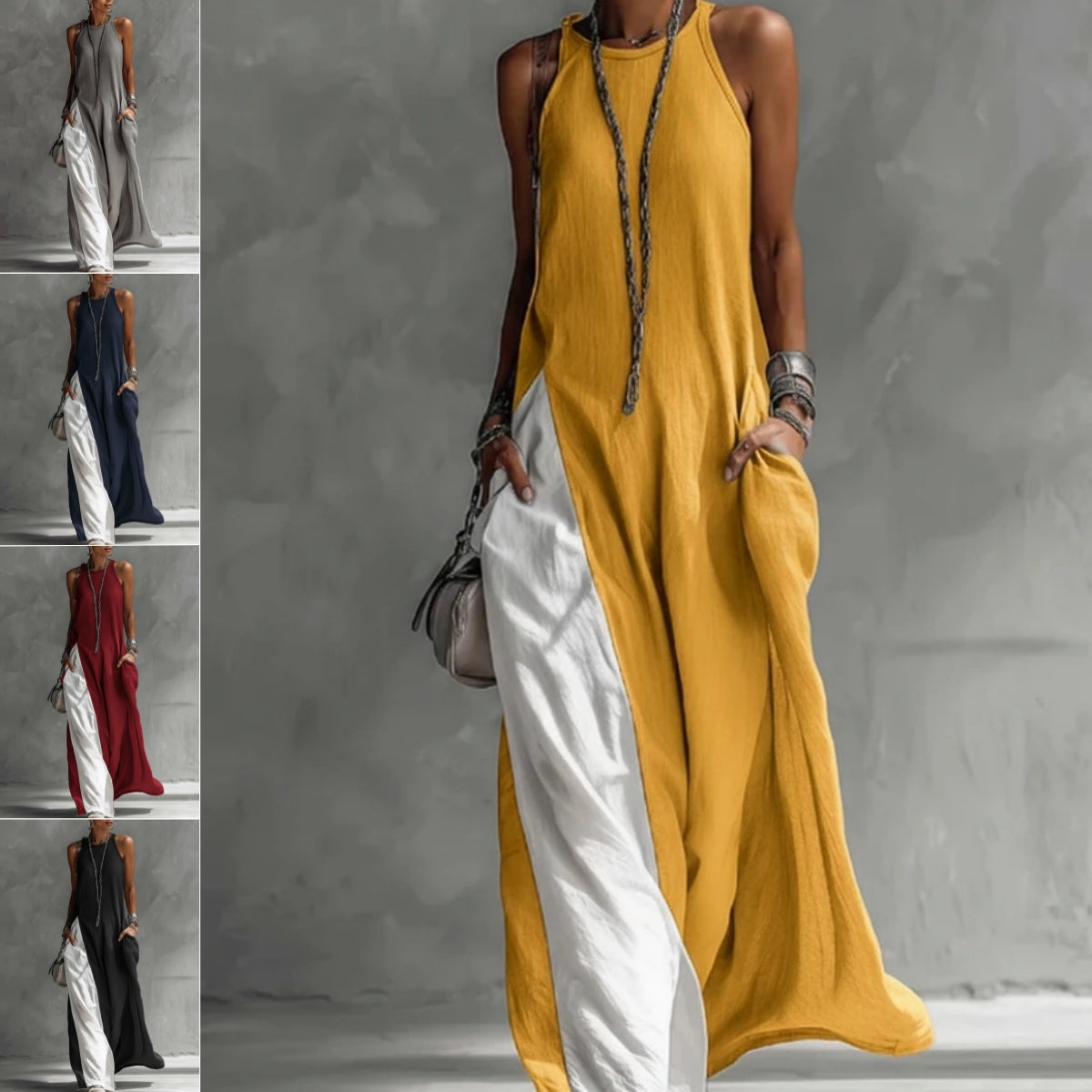 Women's Color Block Sleeveless Maxi Dress