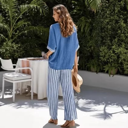 Women's Striped 2-Piece Pants Set