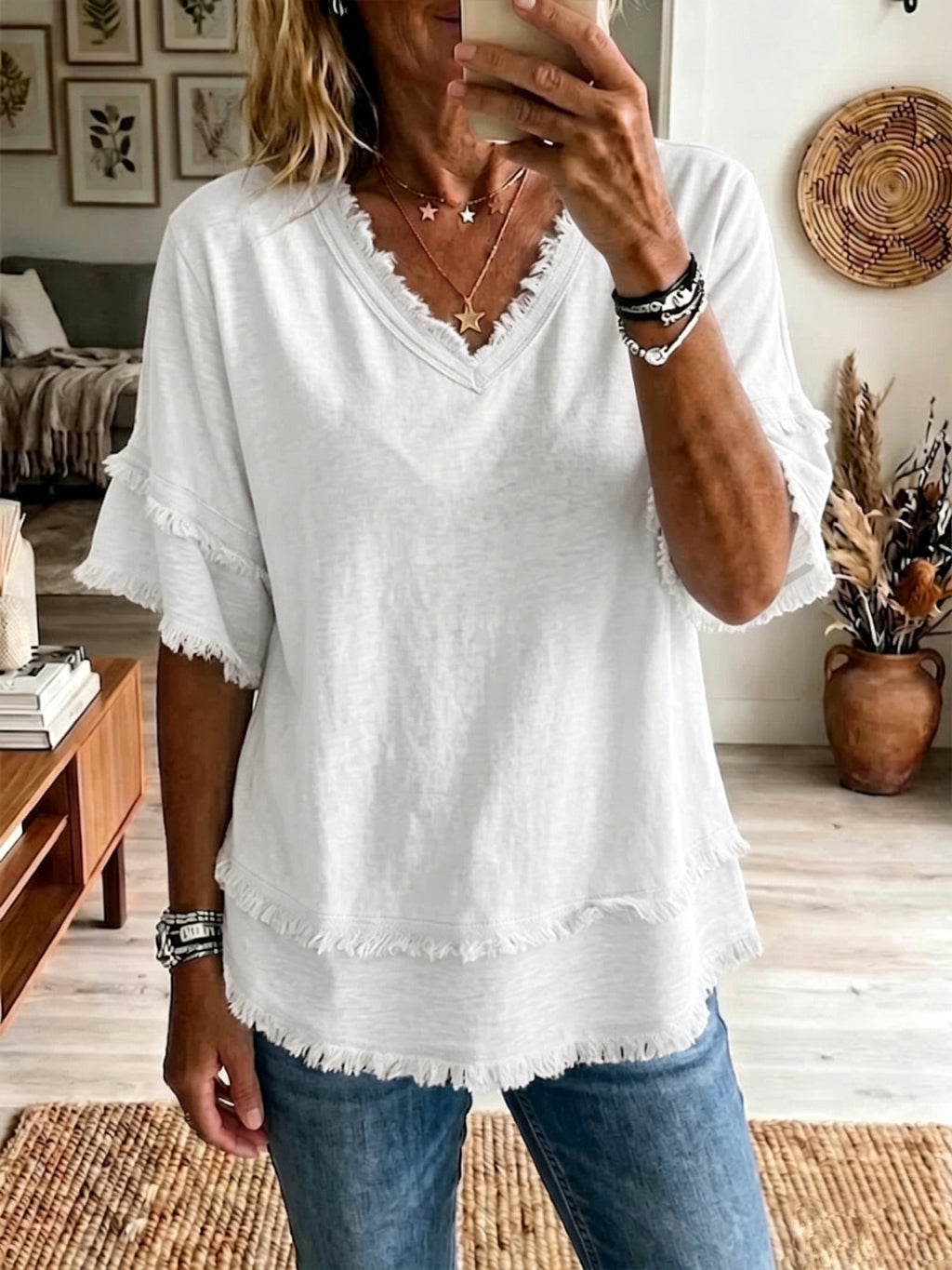 Women's V-Neck Loose Pullover Top