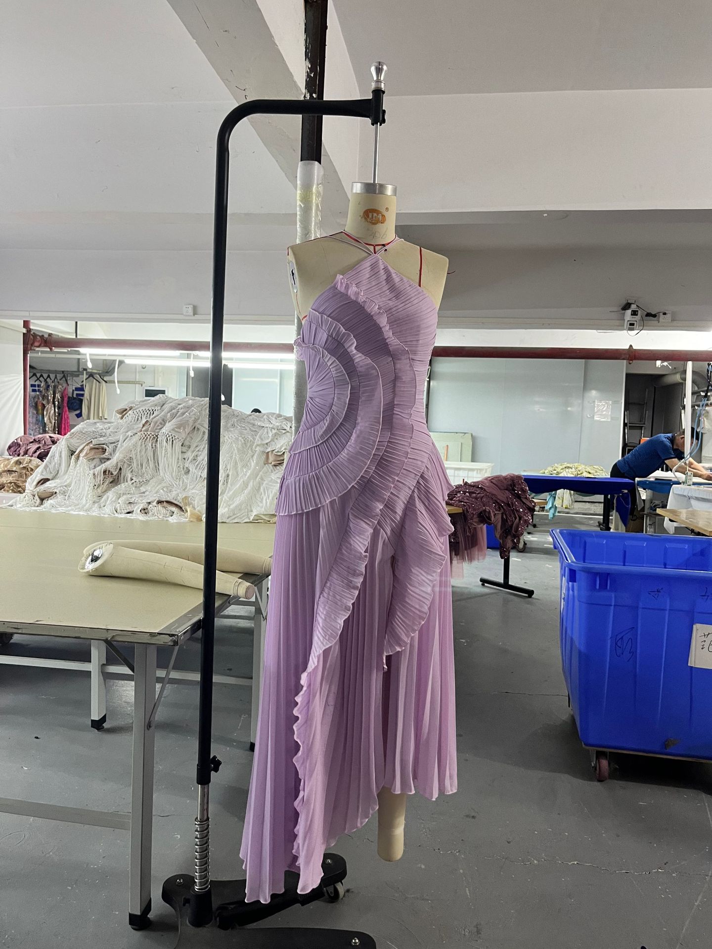 Ruffled Halter Neck Evening Dress