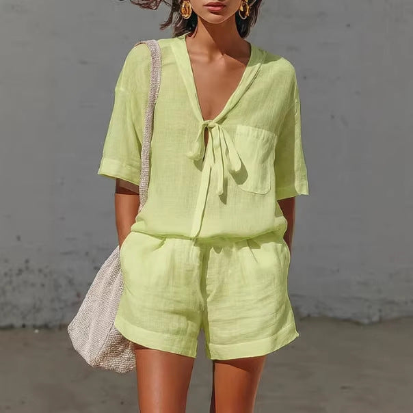 Lace-Up Cardigan & Shorts Set