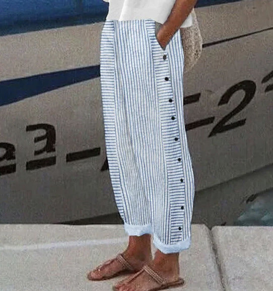 Women's Striped High-Stretch Pants