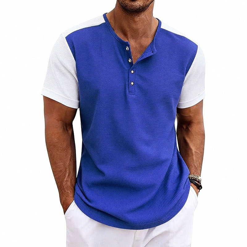 Men's Colorblock Relaxed-Fit Henley T-Shirt