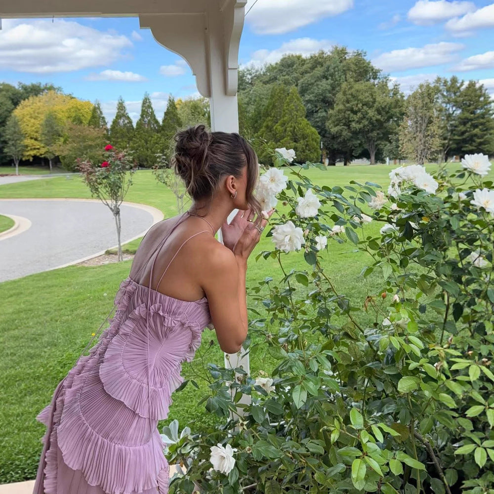 Ruffled Halter Neck Evening Dress