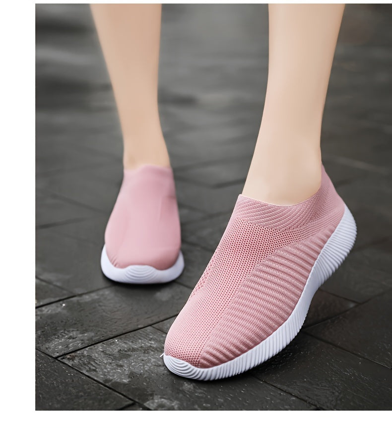 [Lightweight Slip-On Sneakers] Lightweight Women's Slip-On Sneakers - Solid Color Fabric Upper, Round Toe, MD Sole, Low Top - All-Season Casual Shoes for Running, Fitness, Dance, Walking, Travel