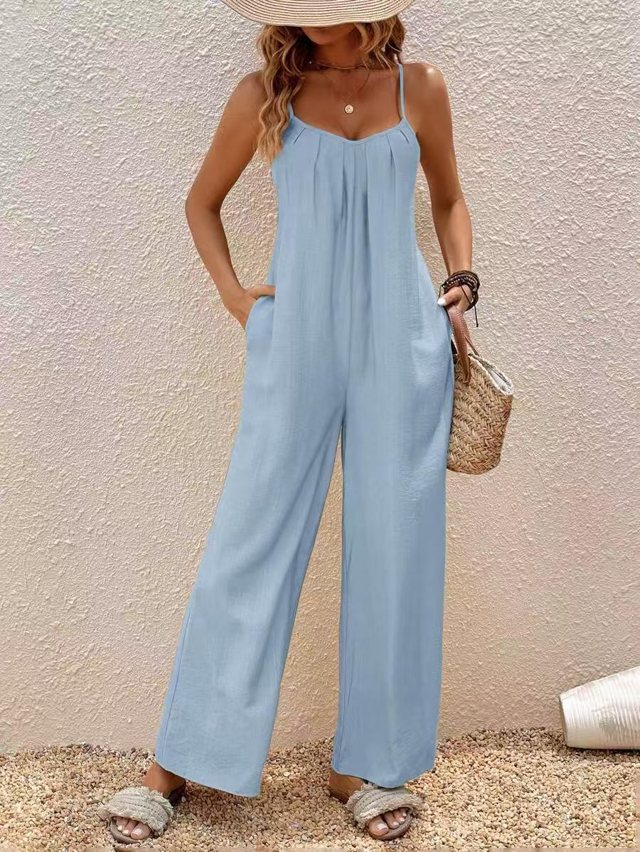Adjustable-Strap Solid Jumpsuit