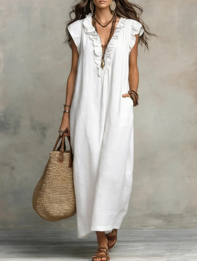 Women's Ruffled A-Line Midi Dress