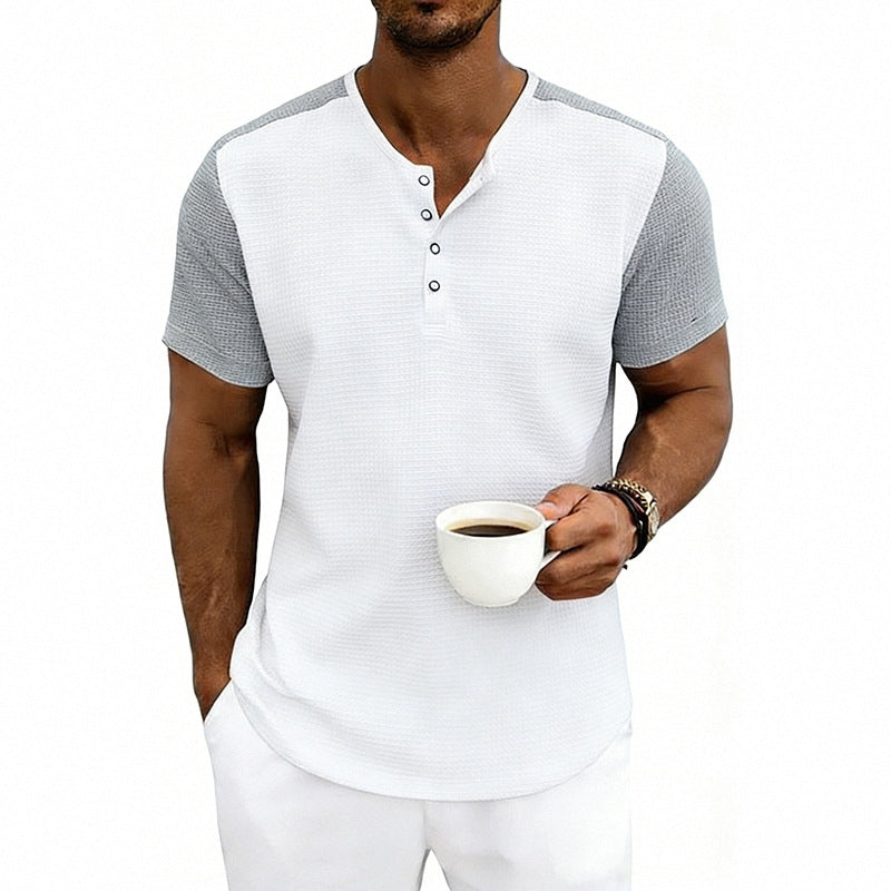 Men's Colorblock Relaxed-Fit Henley T-Shirt