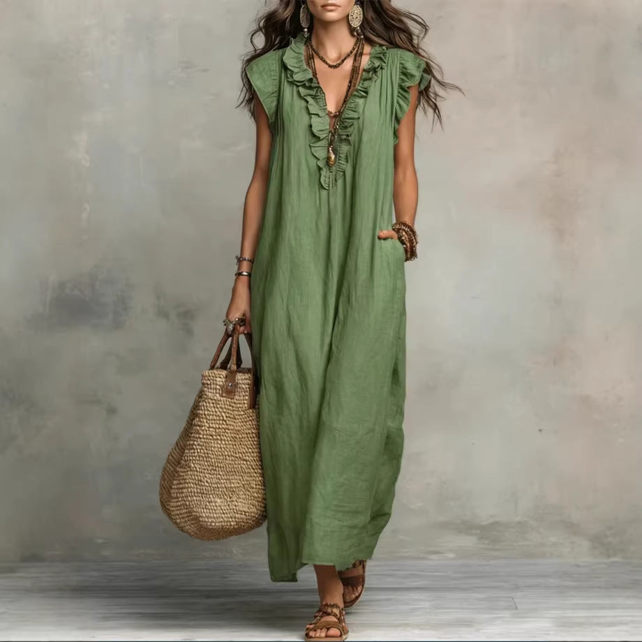 Women's Ruffled A-Line Midi Dress