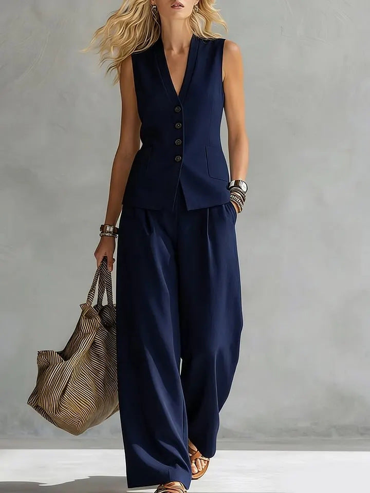 Linen Tank Top & Wide-Leg Pants Set