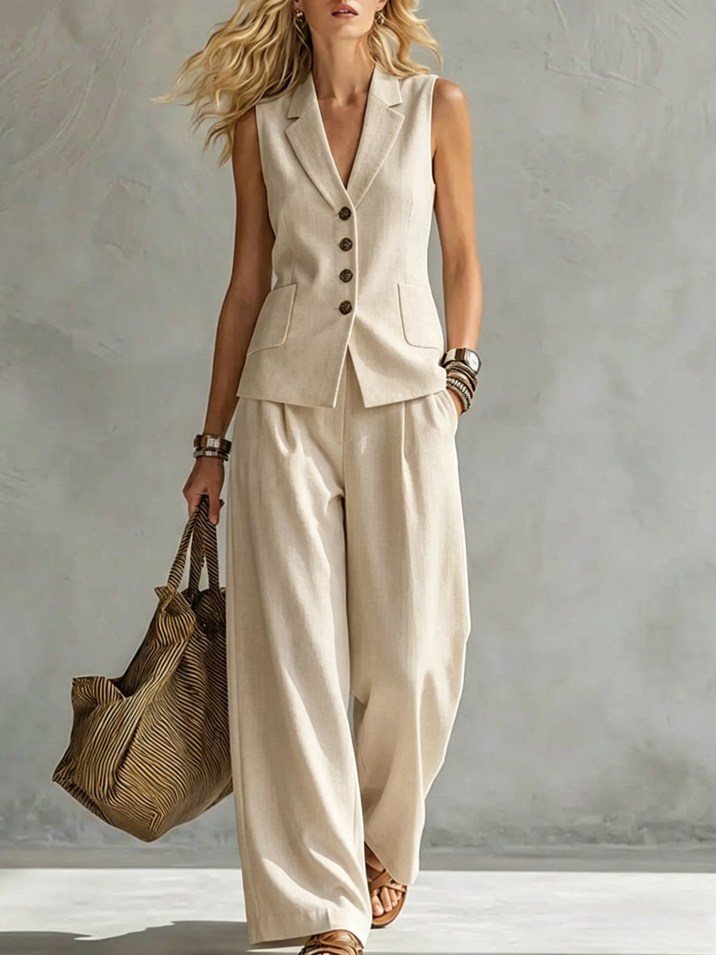 Linen Tank Top & Wide-Leg Pants Set