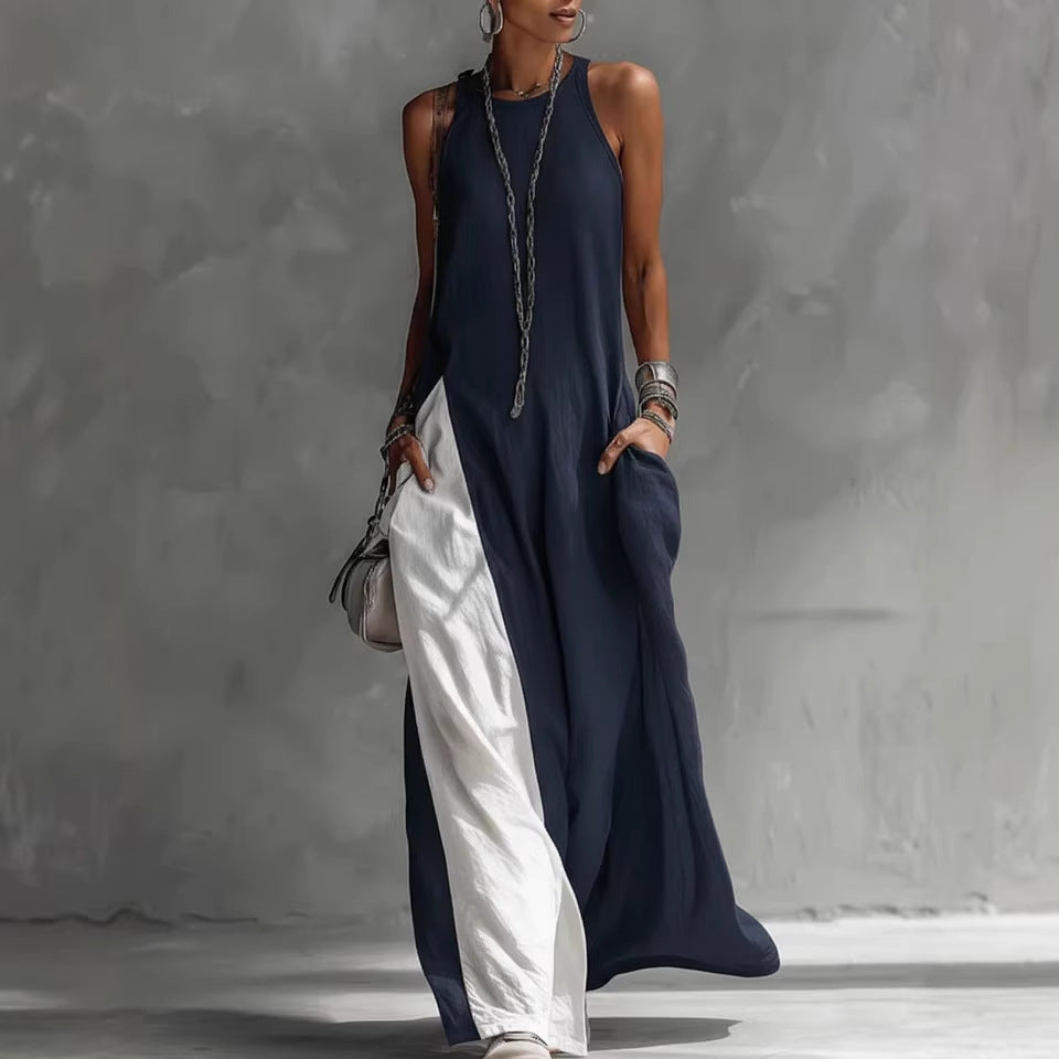 Women's Color Block Sleeveless Maxi Dress
