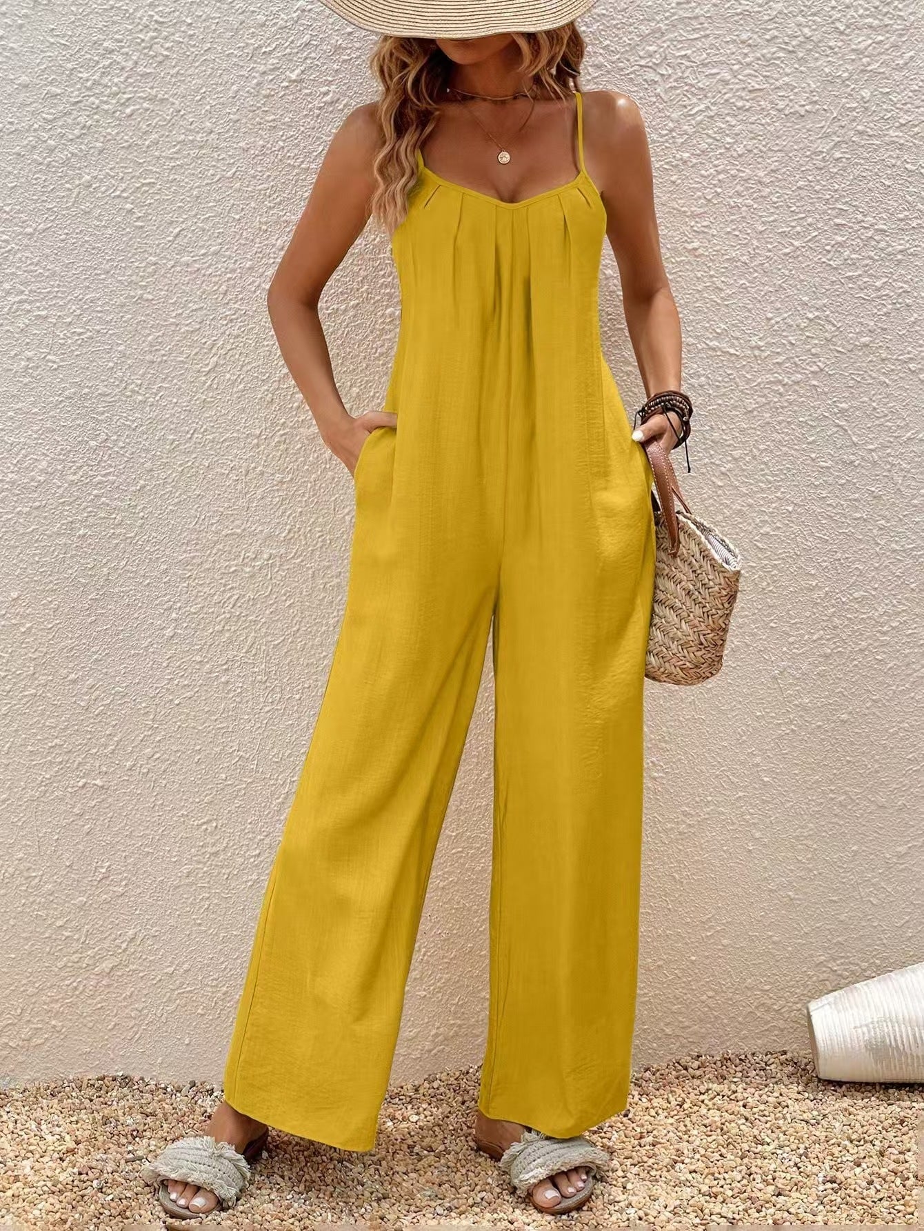 Adjustable-Strap Solid Jumpsuit