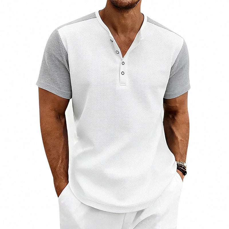 Men's Colorblock Relaxed-Fit Henley T-Shirt