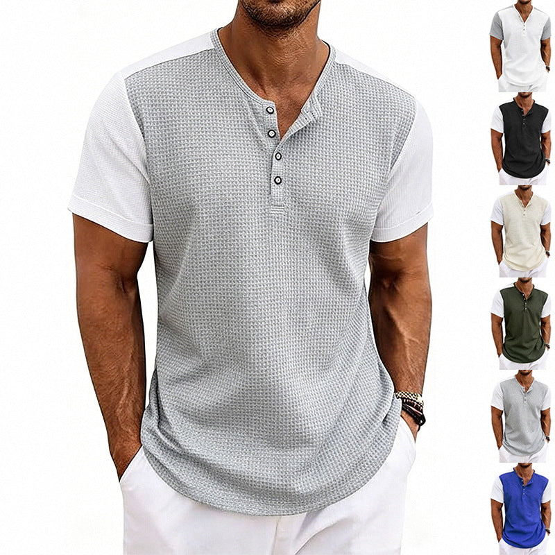 Men's Colorblock Relaxed-Fit Henley T-Shirt
