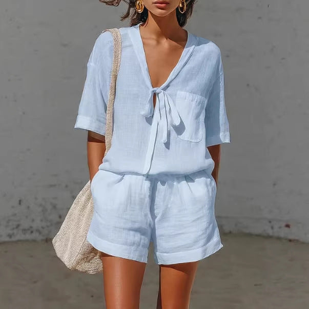 Lace-Up Cardigan & Shorts Set
