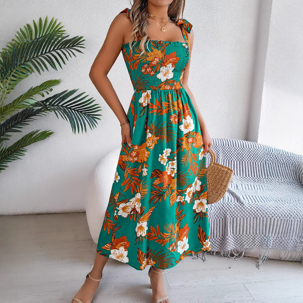 Flowers Print Suspender Corset Dress