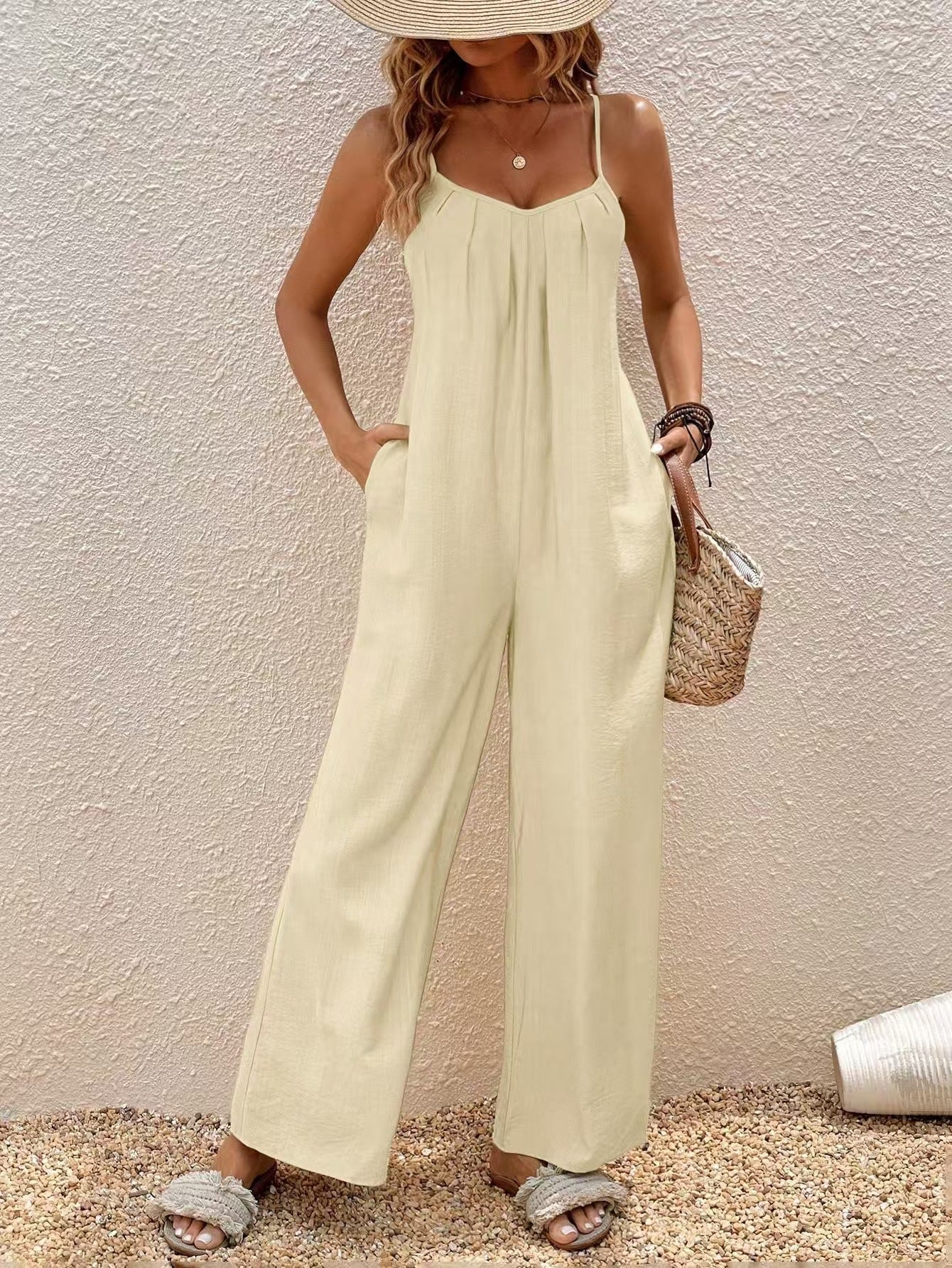Adjustable-Strap Solid Jumpsuit