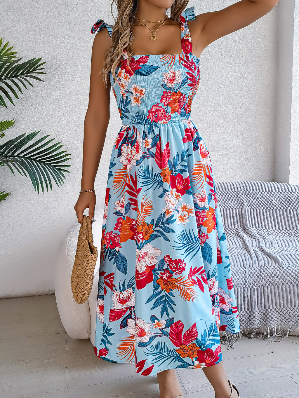 Flowers Print Suspender Corset Dress