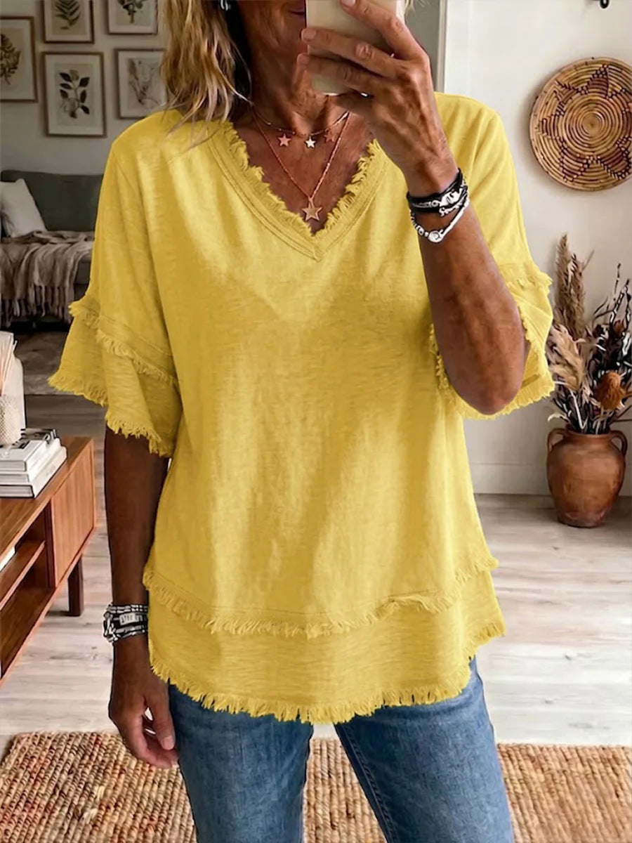 Women's V-Neck Loose Pullover Top