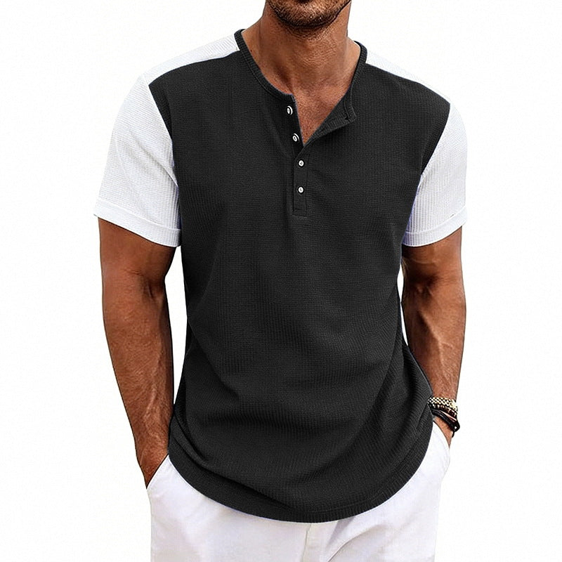 Men's Colorblock Relaxed-Fit Henley T-Shirt