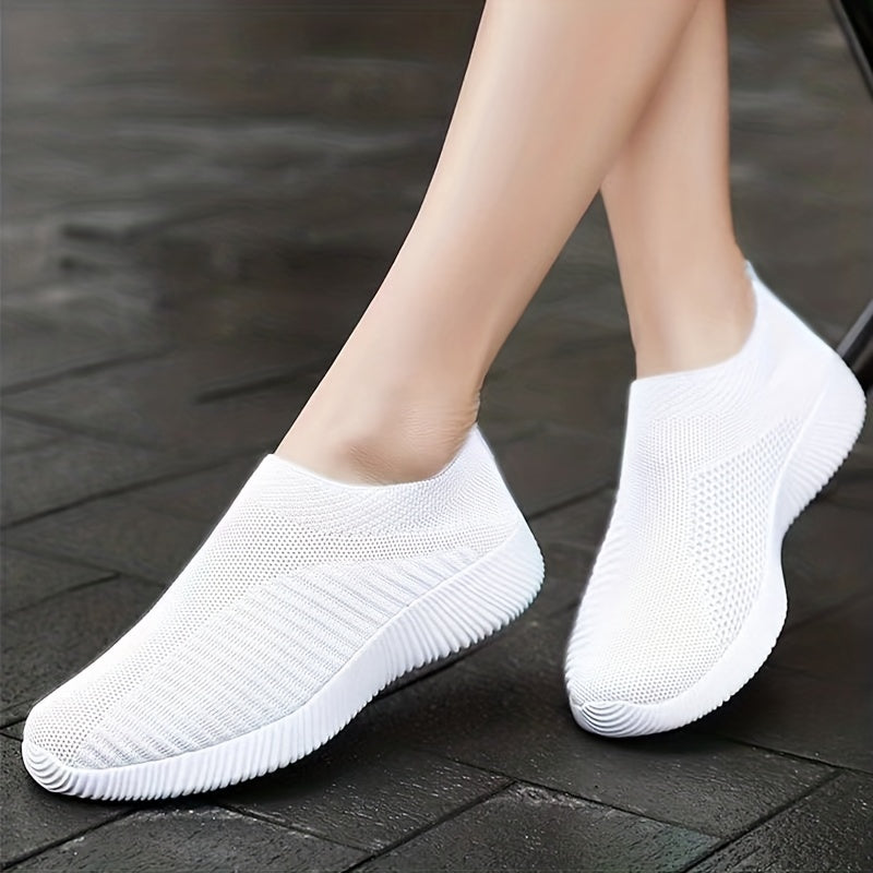 [Lightweight Slip-On Sneakers] Lightweight Women's Slip-On Sneakers - Solid Color Fabric Upper, Round Toe, MD Sole, Low Top - All-Season Casual Shoes for Running, Fitness, Dance, Walking, Travel