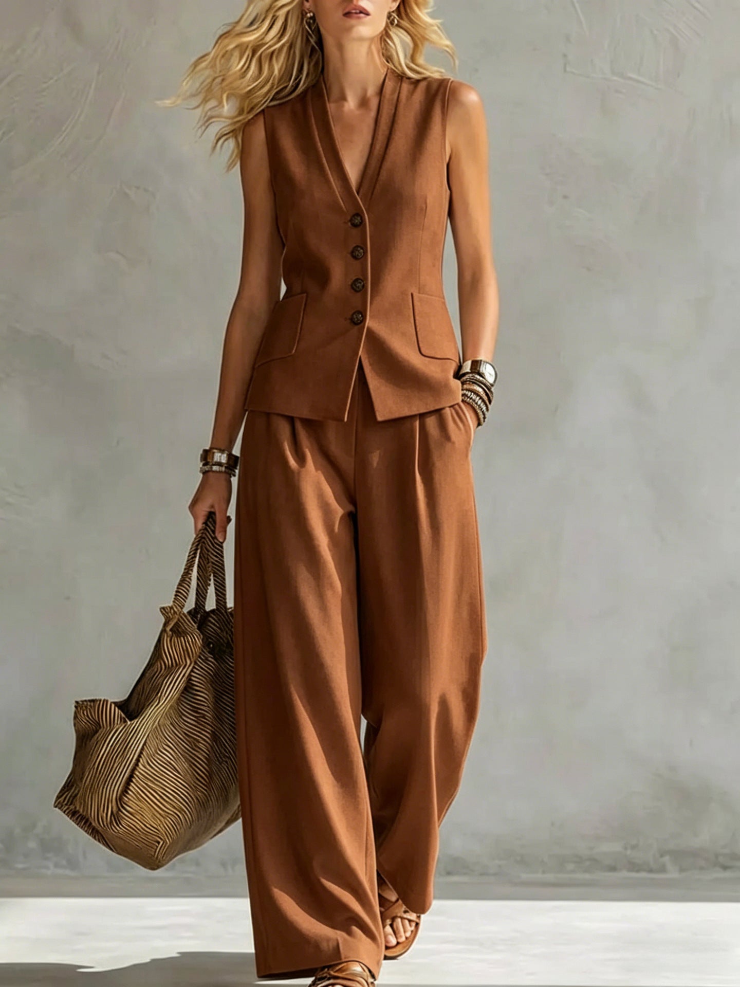 Linen Tank Top & Wide-Leg Pants Set
