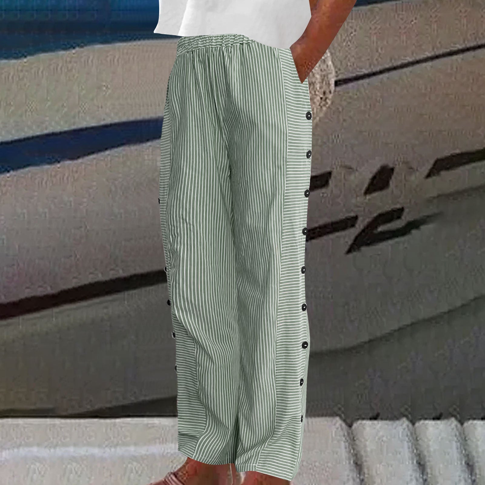Women's Striped High-Stretch Pants